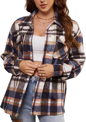 Womens Corduroy Button Down Shirt Long Sleeve Plaid Shackets Loose Business Casual Fashion Blouse Tops in Kuwait
