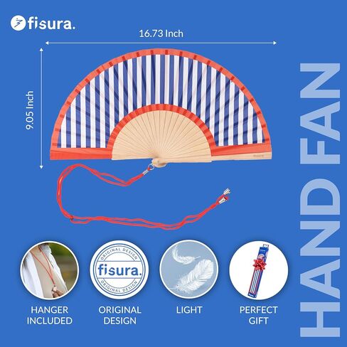 Fisura - Original aqua folding fan. Blue handheld folding fan for women. Hanger included. Fans for wedding, party, gift. in Saudi Arabia