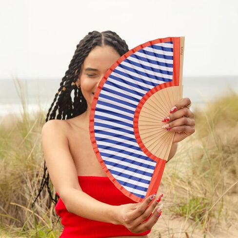 Fisura - Original aqua folding fan. Blue handheld folding fan for women. Hanger included. Fans for wedding, party, gift. in Saudi Arabia
