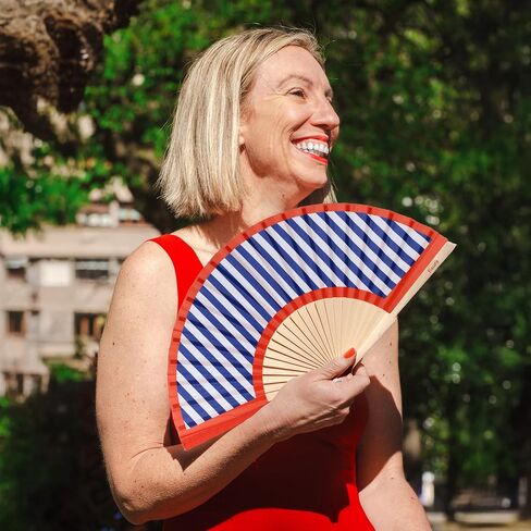 Fisura - Original aqua folding fan. Blue handheld folding fan for women. Hanger included. Fans for wedding, party, gift. in Saudi Arabia
