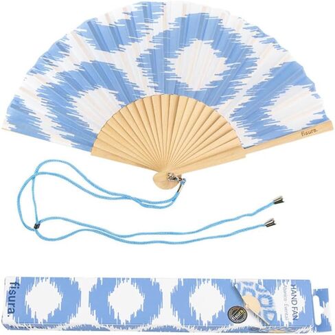 Fisura - Original aqua folding fan. Blue handheld folding fan for women. Hanger included. Fans for wedding, party, gift. in Saudi Arabia