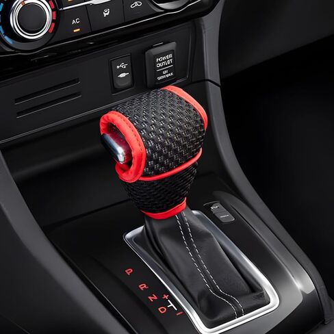 Car Gear Shift Knob Cover, Breathable Car Gear Shifting Knob Cover Protector, Anti-Slip Shifter Cover Universal for Most Cars SUVs Trucks, Vehicle Interior Decor Accessories (Black+Red) in Kuwait