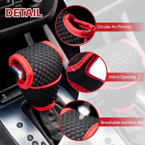 Car Gear Shift Knob Cover, Breathable Car Gear Shifting Knob Cover Protector, Anti-Slip Shifter Cover Universal for Most Cars SUVs Trucks, Vehicle Interior Decor Accessories (Black+Red) in Kuwait