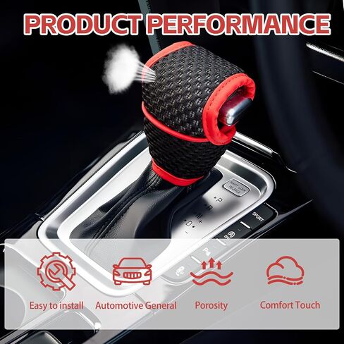 Car Gear Shift Knob Cover, Breathable Car Gear Shifting Knob Cover Protector, Anti-Slip Shifter Cover Universal for Most Cars SUVs Trucks, Vehicle Interior Decor Accessories (Black+Red) in Kuwait