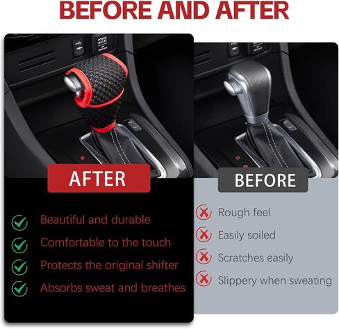 Car Gear Shift Knob Cover, Breathable Car Gear Shifting Knob Cover Protector, Anti-Slip Shifter Cover Universal for Most Cars SUVs Trucks, Vehicle Interior Decor Accessories (Black+Red) in Kuwait