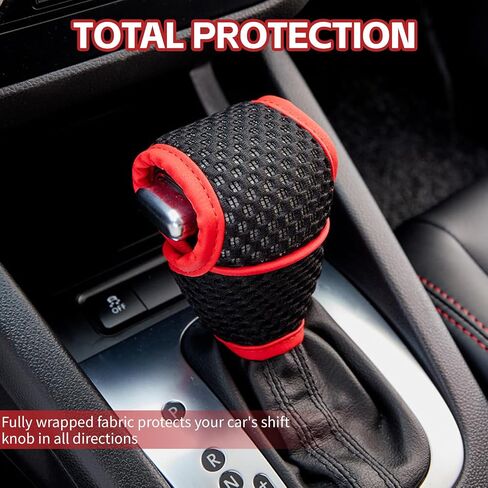 Car Gear Shift Knob Cover, Breathable Car Gear Shifting Knob Cover Protector, Anti-Slip Shifter Cover Universal for Most Cars SUVs Trucks, Vehicle Interior Decor Accessories (Black+Red) in Kuwait