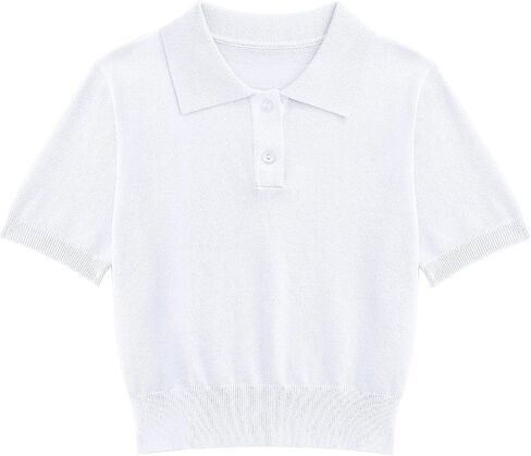Girls Short Sleeve Polo Shirt V Neck Button Down Shirts Summer Knit School Uniform Crop Tops in Kuwait