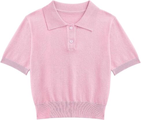 Girls Short Sleeve Polo Shirt V Neck Button Down Shirts Summer Knit School Uniform Crop Tops in Kuwait