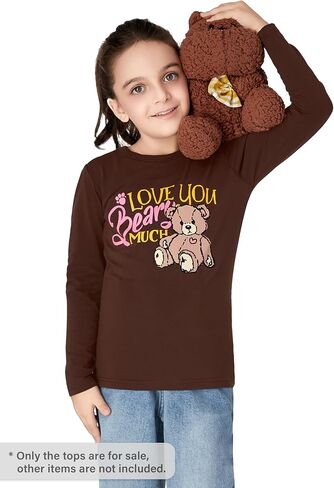 Girls Long Sleeve T-Shirt 3 Packs- Soft Tops Star Dog/Heart Shaped Balloons/Bunny Graphic Tee Size 6-14 in Saudi Arabia