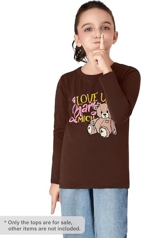 Girls Long Sleeve T-Shirt 3 Packs- Soft Tops Star Dog/Heart Shaped Balloons/Bunny Graphic Tee Size 6-14 in Saudi Arabia