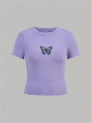SweatyRocks Girl's 3 Pack T Shirts Butterfly Graphic Short Sleeve Crew Neck Ribbed Knit Summer Tops in Saudi Arabia