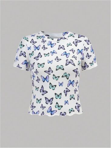 SweatyRocks Girl's 3 Pack T Shirts Butterfly Graphic Short Sleeve Crew Neck Ribbed Knit Summer Tops in Saudi Arabia