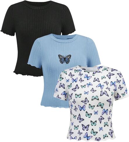 sweatyrocks girl's 3 pack t قمصان الفراشة الرسومية قصيرة الأكمام in Saudi Arabia