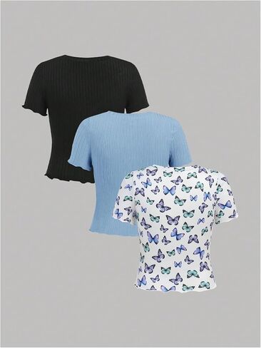 sweatyrocks girl's 3 pack t قمصان الفراشة الرسومية قصيرة الأكمام in Saudi Arabia