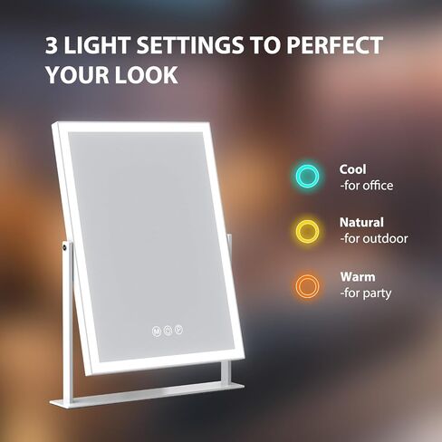 Vanity Mirror with Lights 22.8"x18.1" Hollywood Makeup Mirror 3 Color Dimmable Light Modes Lighted LED Makeup Mirror USB Charging Port and 10X Magnification Makeup Vanity Mirror White in Saudi Arabia