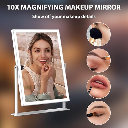 Vanity Mirror with Lights 22.8"x18.1" Hollywood Makeup Mirror 3 Color Dimmable Light Modes Lighted LED Makeup Mirror USB Charging Port and 10X Magnification Makeup Vanity Mirror White in Saudi Arabia