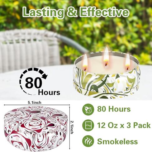 شمعة Citronella في الهواء الطلق ، شموع السترونيلا الكبيرة 3-wick للبناء ، حديقة ، التخييم ، داخلي خارج الزخرفة ، شمع الصويا الطبيعي مع زيت السترونيلا ، 240 ساعة حرق ، 36 أوقية ، 3 عبوات in Kuwait