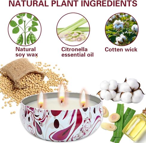 شمعة Citronella في الهواء الطلق ، شموع السترونيلا الكبيرة 3-wick للبناء ، حديقة ، التخييم ، داخلي خارج الزخرفة ، شمع الصويا الطبيعي مع زيت السترونيلا ، 240 ساعة حرق ، 36 أوقية ، 3 عبوات in Kuwait