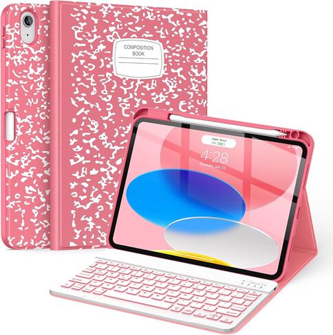 حافظة لوحة مفاتيح Supveco لجهاز iPad الجيل العاشر 10.9 بوصة مع حامل قلم رصاص - [زوايا عرض متعددة]، غطاء لوحة مفاتيح قابل للطي بإضاءة خلفية لاسلكية قابلة للفصل لجهاز iPad الجيل العاشر 2022 - أسود in Kuwait