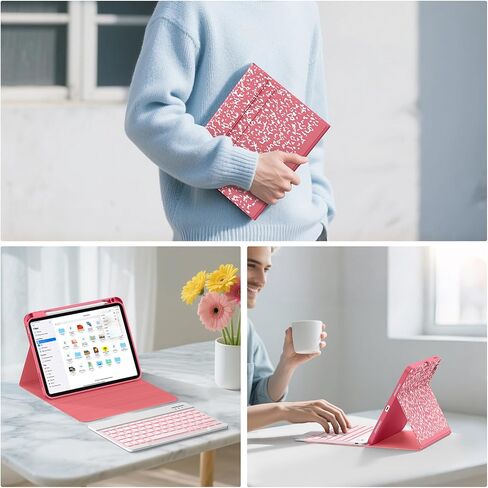 حافظة لوحة مفاتيح Supveco لجهاز iPad الجيل العاشر 10.9 بوصة مع حامل قلم رصاص - [زوايا عرض متعددة]، غطاء لوحة مفاتيح قابل للطي بإضاءة خلفية لاسلكية قابلة للفصل لجهاز iPad الجيل العاشر 2022 - أسود in Kuwait