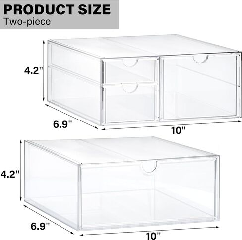 Prsildan Acrylic Drawer Organizer with 15 Drawers, Makeup Craft Office Desk Organizers Accessories, Set of 3 Clear Stackable Storage Drawers for Vanity, Countertop, Jewelry, Art Supply Organization in Saudi Arabia