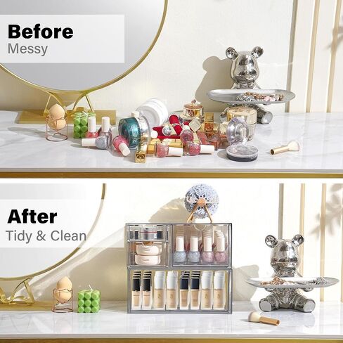 Prsildan Acrylic Drawer Organizer with 15 Drawers, Makeup Craft Office Desk Organizers Accessories, Set of 3 Clear Stackable Storage Drawers for Vanity, Countertop, Jewelry, Art Supply Organization in Saudi Arabia