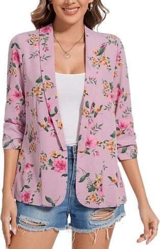 MINTLIMIT Womens Chiffon Blazer 3/4 Sleeve Shawl Collar Open Front Blazers Casual Work Office Cardigan Suit Jacket in Saudi Arabia