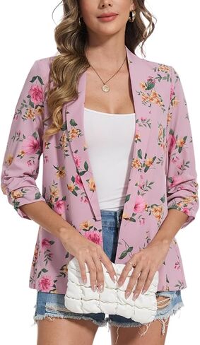 MINTLIMIT Womens Chiffon Blazer 3/4 Sleeve Shawl Collar Open Front Blazers Casual Work Office Cardigan Suit Jacket in Saudi Arabia