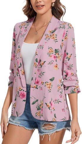 MINTLIMIT Womens Chiffon Blazer 3/4 Sleeve Shawl Collar Open Front Blazers Casual Work Office Cardigan Suit Jacket in Saudi Arabia