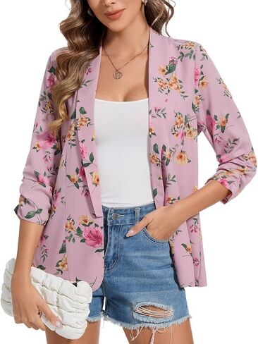 MINTLIMIT Womens Chiffon Blazer 3/4 Sleeve Shawl Collar Open Front Blazers Casual Work Office Cardigan Suit Jacket in Saudi Arabia