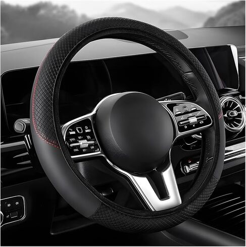 Car Steering Wheel Cover, 15 inch Carbon Fiber Microfiber Leather Elastic Steering Wheel Protector, Breathable Anti-Slip Comfortable Steering Wheel Covers for Most Cars (Black, AD) in Saudi Arabia