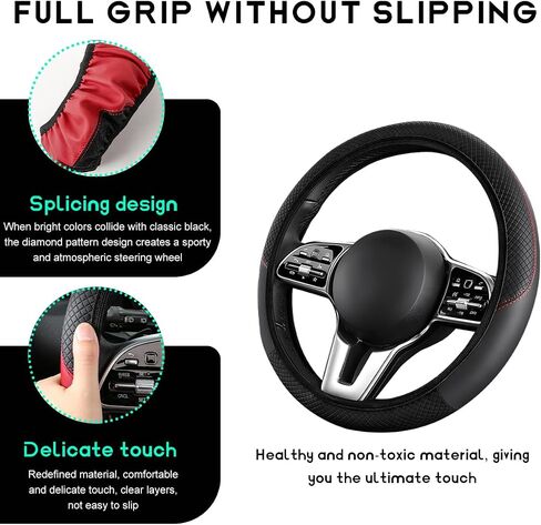 Car Steering Wheel Cover, 15 inch Carbon Fiber Microfiber Leather Elastic Steering Wheel Protector, Breathable Anti-Slip Comfortable Steering Wheel Covers for Most Cars (Black, AD) in Saudi Arabia