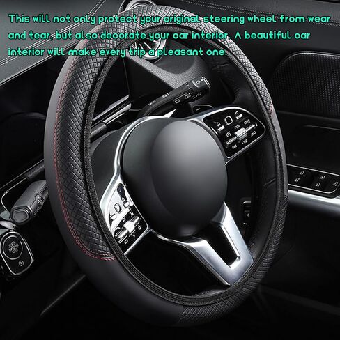 Car Steering Wheel Cover, 15 inch Carbon Fiber Microfiber Leather Elastic Steering Wheel Protector, Breathable Anti-Slip Comfortable Steering Wheel Covers for Most Cars (Black, AD) in Saudi Arabia