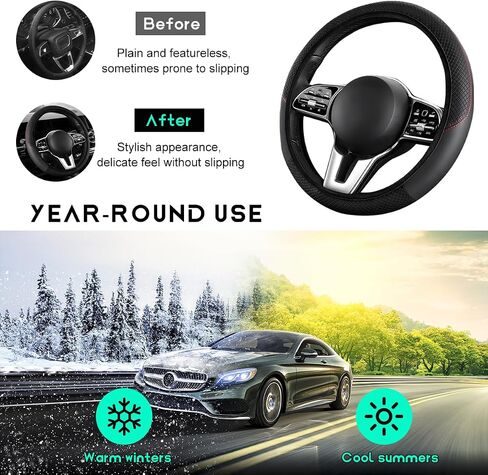 Car Steering Wheel Cover, 15 inch Carbon Fiber Microfiber Leather Elastic Steering Wheel Protector, Breathable Anti-Slip Comfortable Steering Wheel Covers for Most Cars (Black, AD) in Saudi Arabia
