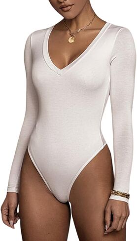 Women's Long Sleeve V-Neck Bodysuit Sexy Thong Bodysuit Going Out T Shirt Tops for Mother's Day Party in Saudi Arabia