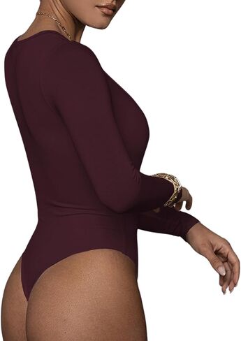 Women's Long Sleeve V-Neck Bodysuit Sexy Thong Bodysuit Going Out T Shirt Tops for Mother's Day Party in Saudi Arabia