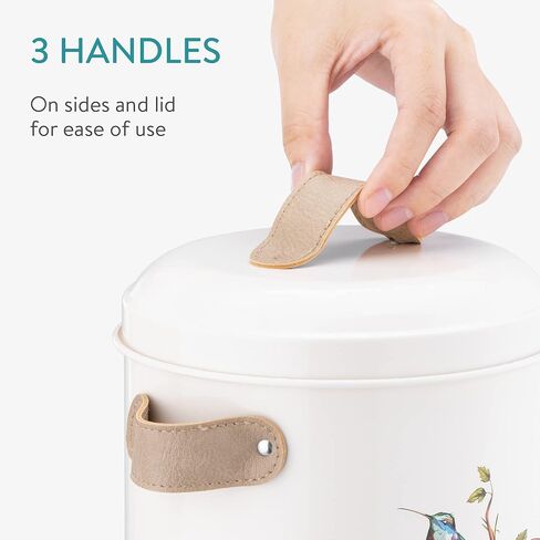 Navaris Bird Seed Storage Container - Metal Pet Food Box with Lid & Handles - Includes Handy Scoop - Outdoor Containers for Birdseed, Chicken Feed, & More - Cream with Bird Design in Saudi Arabia