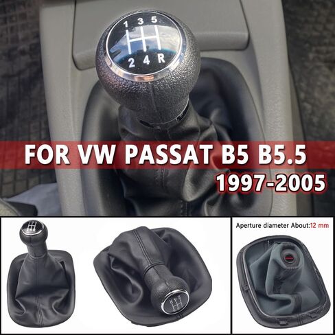 Manual Car Gear Shift Knob Lever Gaiter Boot Cover for Volks-wagen VW Passat B5 B5.5 1997-2005 (Black-5 Speed) in Saudi Arabia