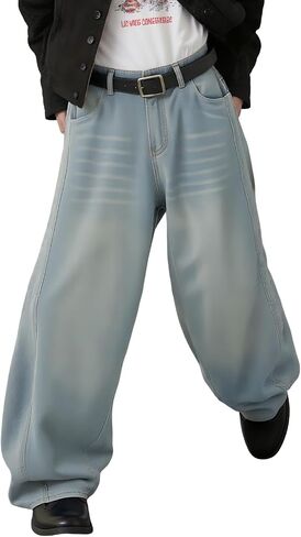 Mens Baggy Jeans Wide Leg Y2k Denim Pants Skater Hip Hop Fashion Loose Fit Casual Trousers Streetwear in Saudi Arabia