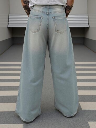 Mens Baggy Jeans Wide Leg Y2k Denim Pants Skater Hip Hop Fashion Loose Fit Casual Trousers Streetwear in Saudi Arabia