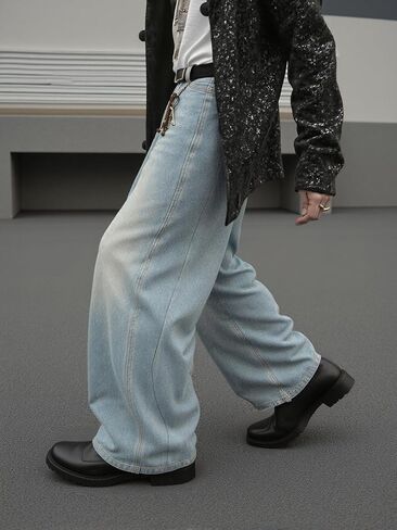 Mens Baggy Jeans Wide Leg Y2k Denim Pants Skater Hip Hop Fashion Loose Fit Casual Trousers Streetwear in Saudi Arabia