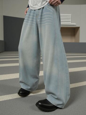 Mens Baggy Jeans Wide Leg Y2k Denim Pants Skater Hip Hop Fashion Loose Fit Casual Trousers Streetwear in Saudi Arabia