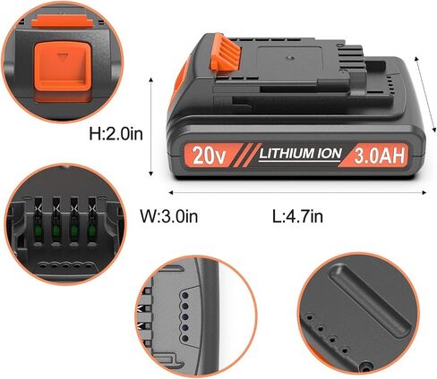 2 Pack 3.0Ah 20v Battery Replacement for Black and Decker 20v Max Lithium Battery LBX20, Compatible with All Black and Decker 20v Cordless Power Tools and Charger. in Saudi Arabia