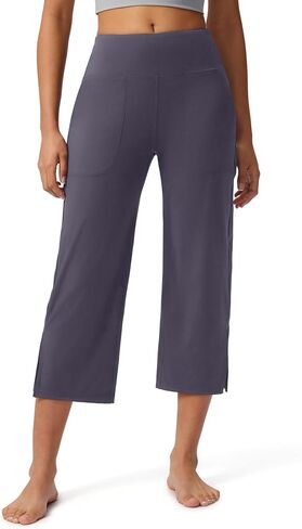 Capri Pants for Women Wide Leg Yoga Capris with Pockets Stretch High Waist Crop Pants Loose Travel in Kuwait