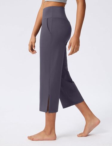 Capri Pants for Women Wide Leg Yoga Capris with Pockets Stretch High Waist Crop Pants Loose Travel in Kuwait