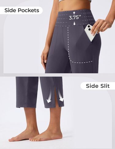 Capri Pants for Women Wide Leg Yoga Capris with Pockets Stretch High Waist Crop Pants Loose Travel in Kuwait