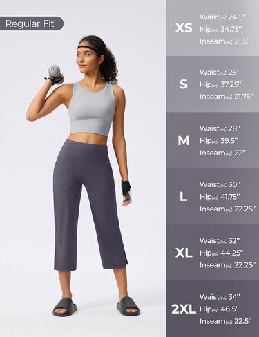 Capri Pants for Women Wide Leg Yoga Capris with Pockets Stretch High Waist Crop Pants Loose Travel in Kuwait