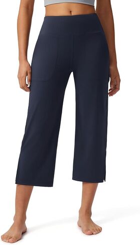 Capri Pants for Women Wide Leg Yoga Capris with Pockets Stretch High Waist Crop Pants Loose Travel in Kuwait