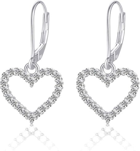 14K Gold Plated Sterling Silver Lever Back Heart Earrings for Women, Leverback CZ Heart Hoop Earrings Hypoallergenic Jewelry Gift in Saudi Arabia