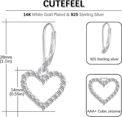 14K Gold Plated Sterling Silver Lever Back Heart Earrings for Women, Leverback CZ Heart Hoop Earrings Hypoallergenic Jewelry Gift in Saudi Arabia